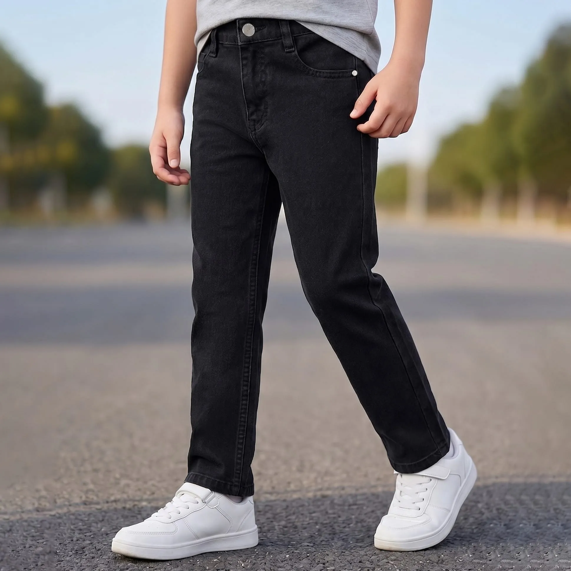 Buy Pine Kids Denim Woven Full Length Washed Jeans - Black for