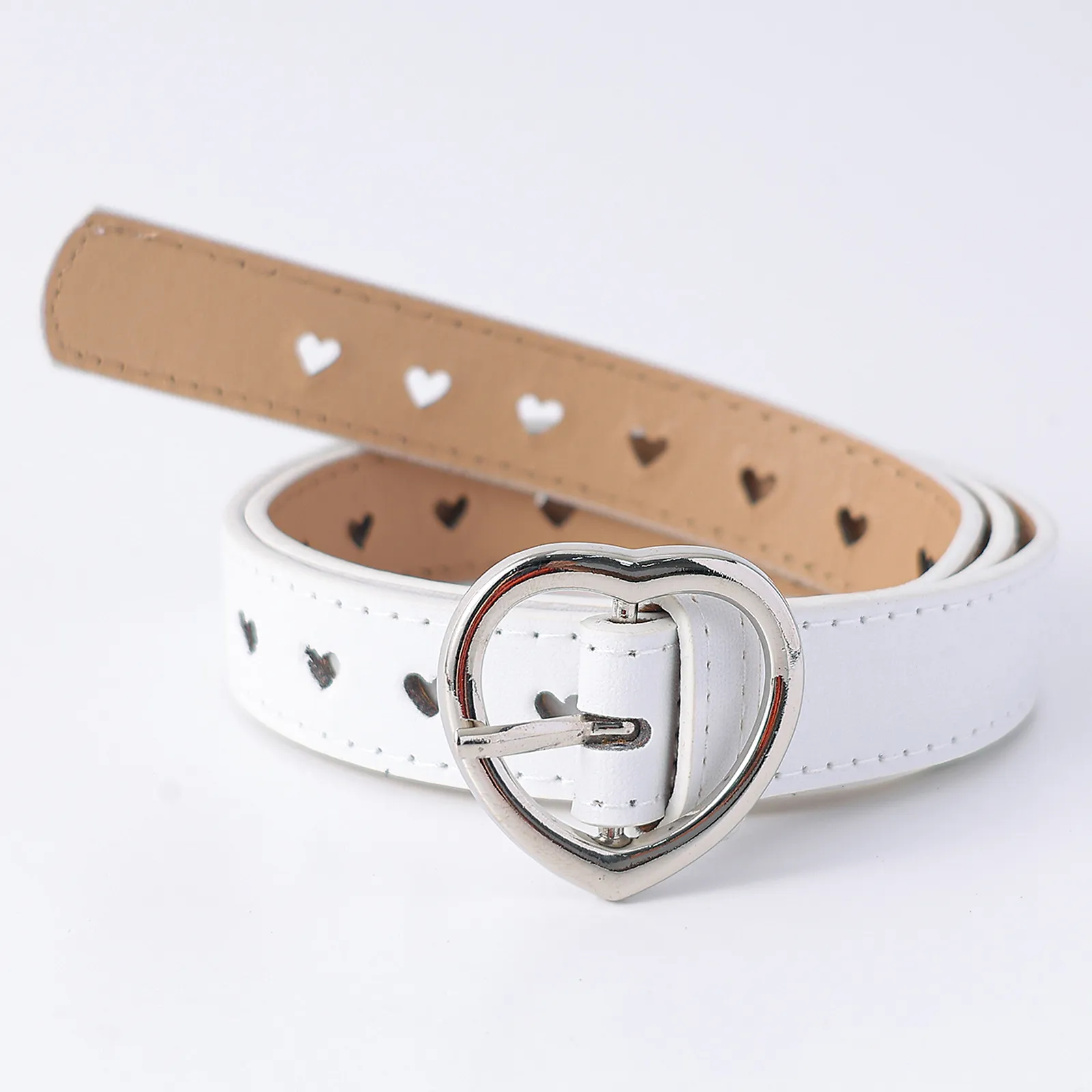 Buy Pine Kids Solid Heart Shape Buckle Belt- White (5-10Years