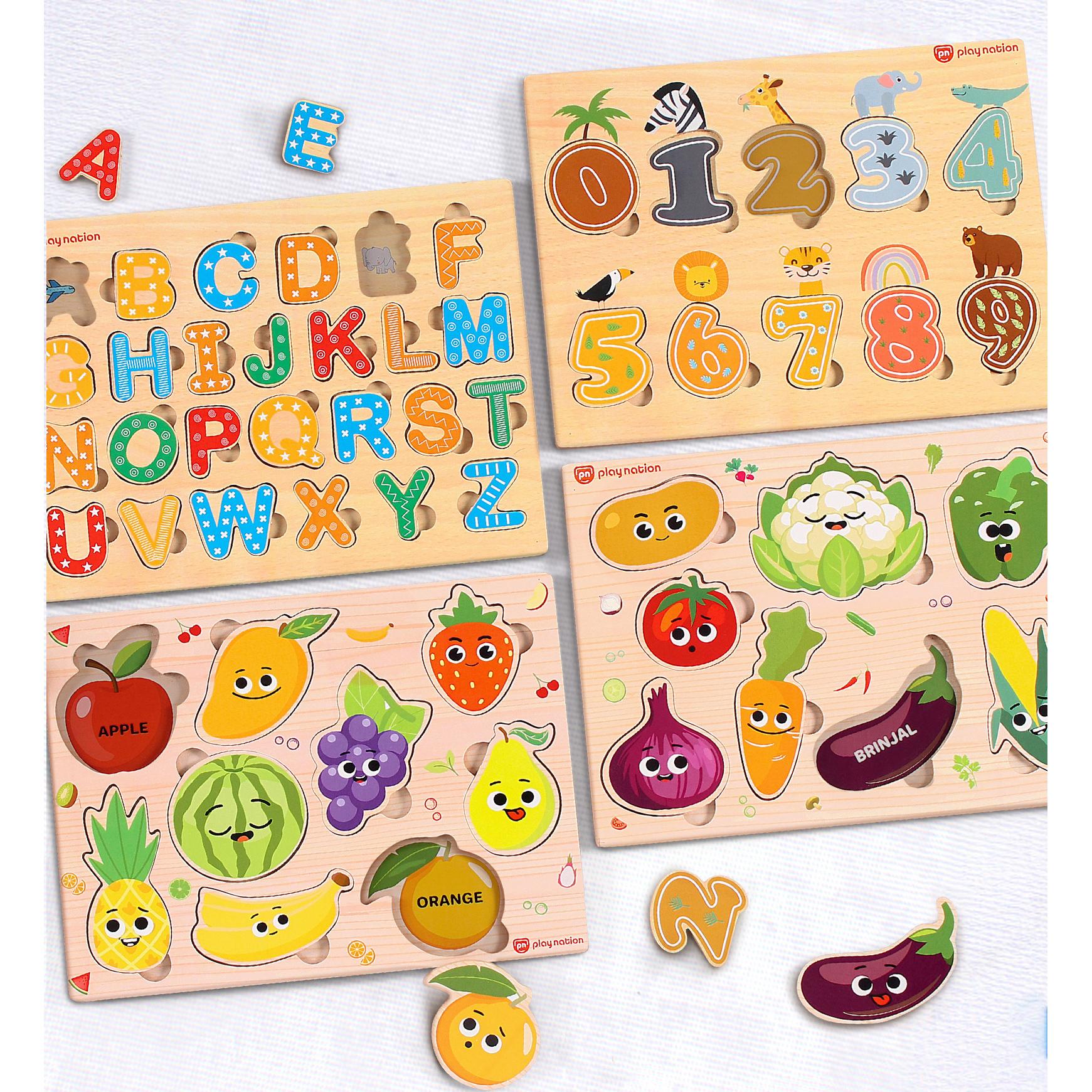 toys by nature プレイベース　2枚セット Play Nation Wooden Educational Puzzles Set of 4 | Alphabets