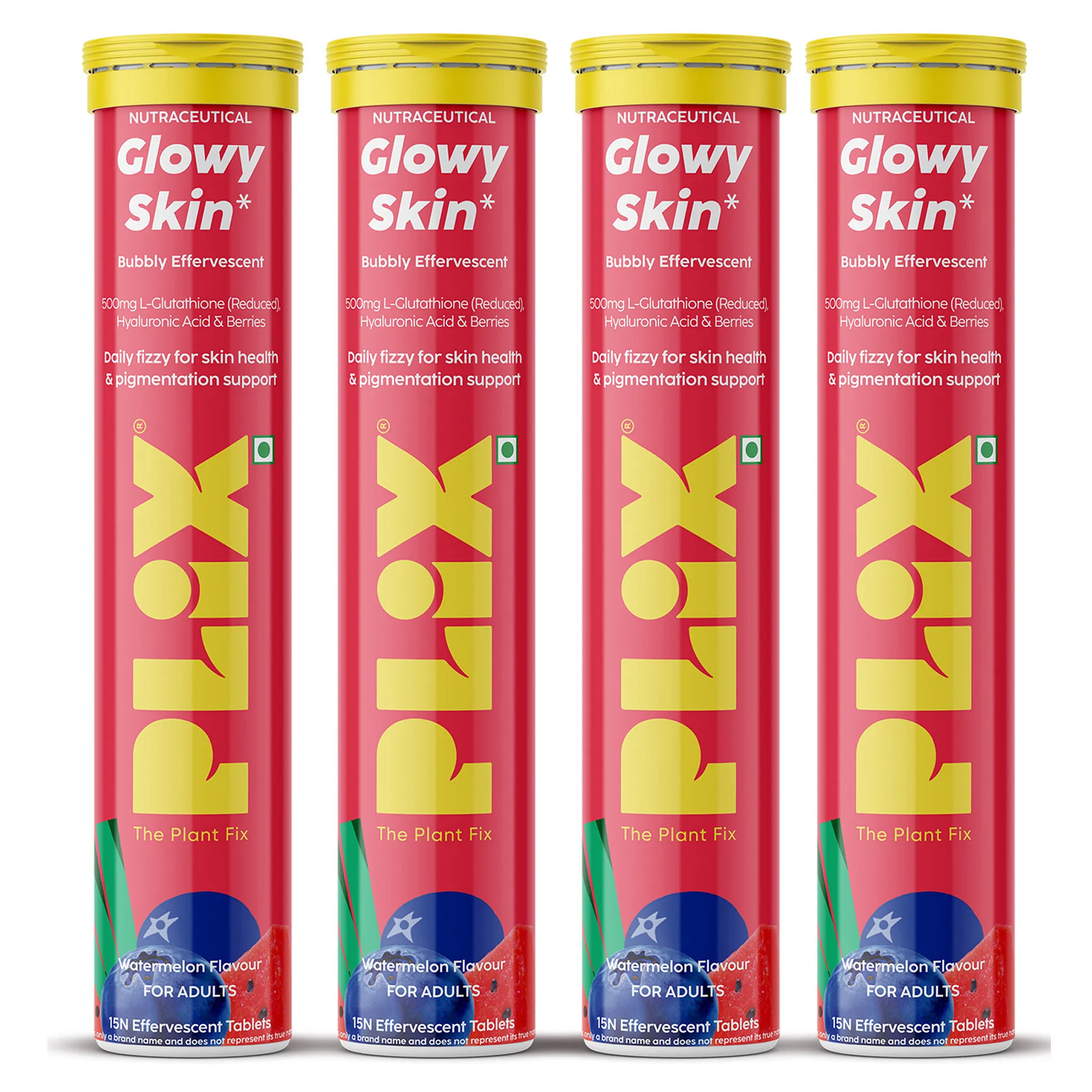 PLIX Glowy Skin Tablets With 500mg Glutathione & Vitamin C | For Clear & Youthful Skin| Watermelon | Pack of 4