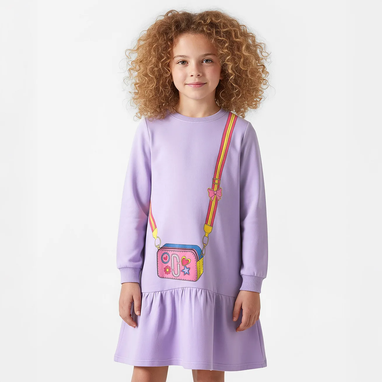 Buy Primo Gino 100% Cotton French Terry Knit Full Sleeves Oversized Drop  Waist Sweatshirt Dress with Sling Bag Print - Lavender for Girls (12-14  Years) Online in India, Shop at FirstCry.com - 20357464
