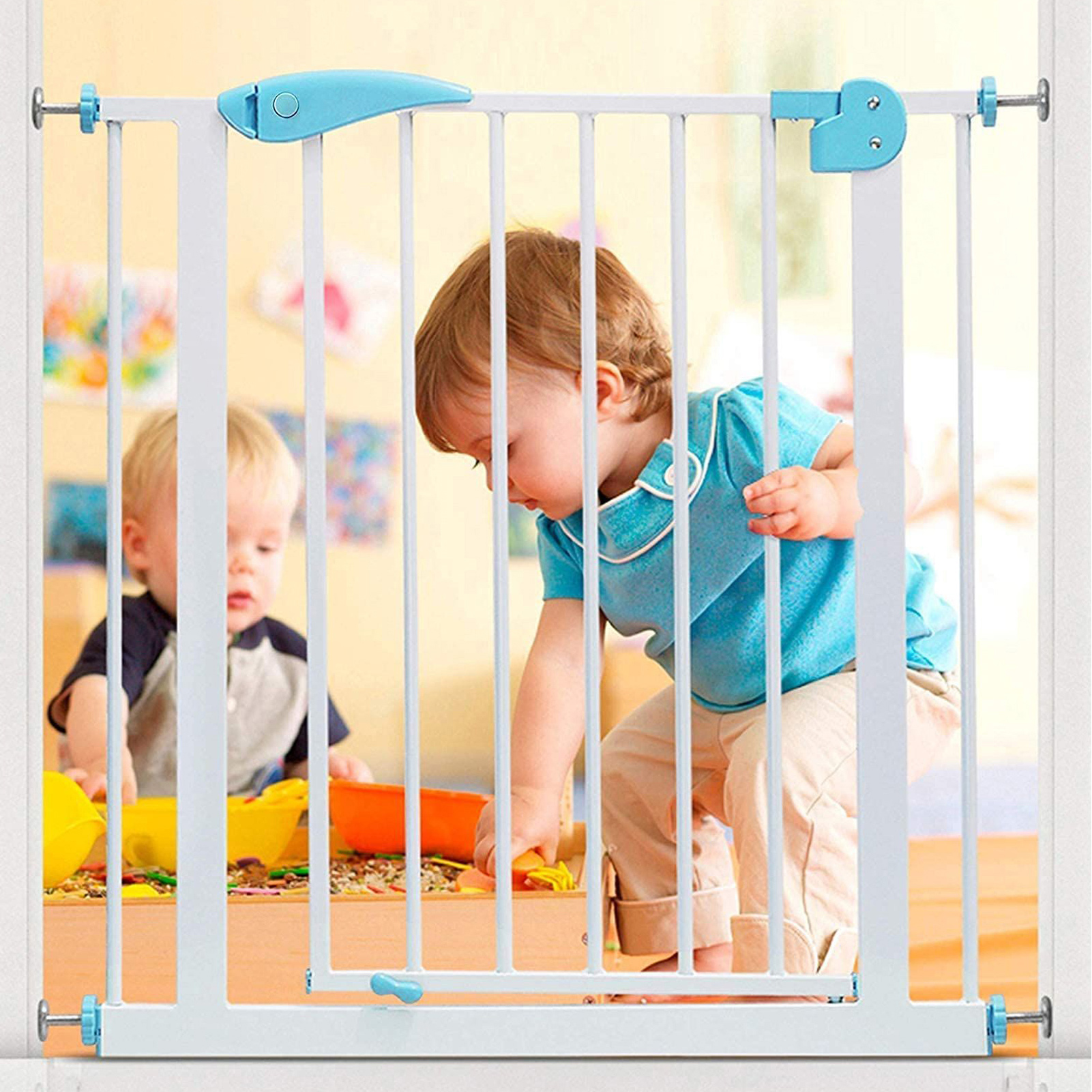 Safe O Kid Adjustable Safety Gate Covers with Auto Close & Secret Lock L 105 x B 75 cm - Blue & White Online in India, Buy at Best Price from FirstCry.com - 11409701