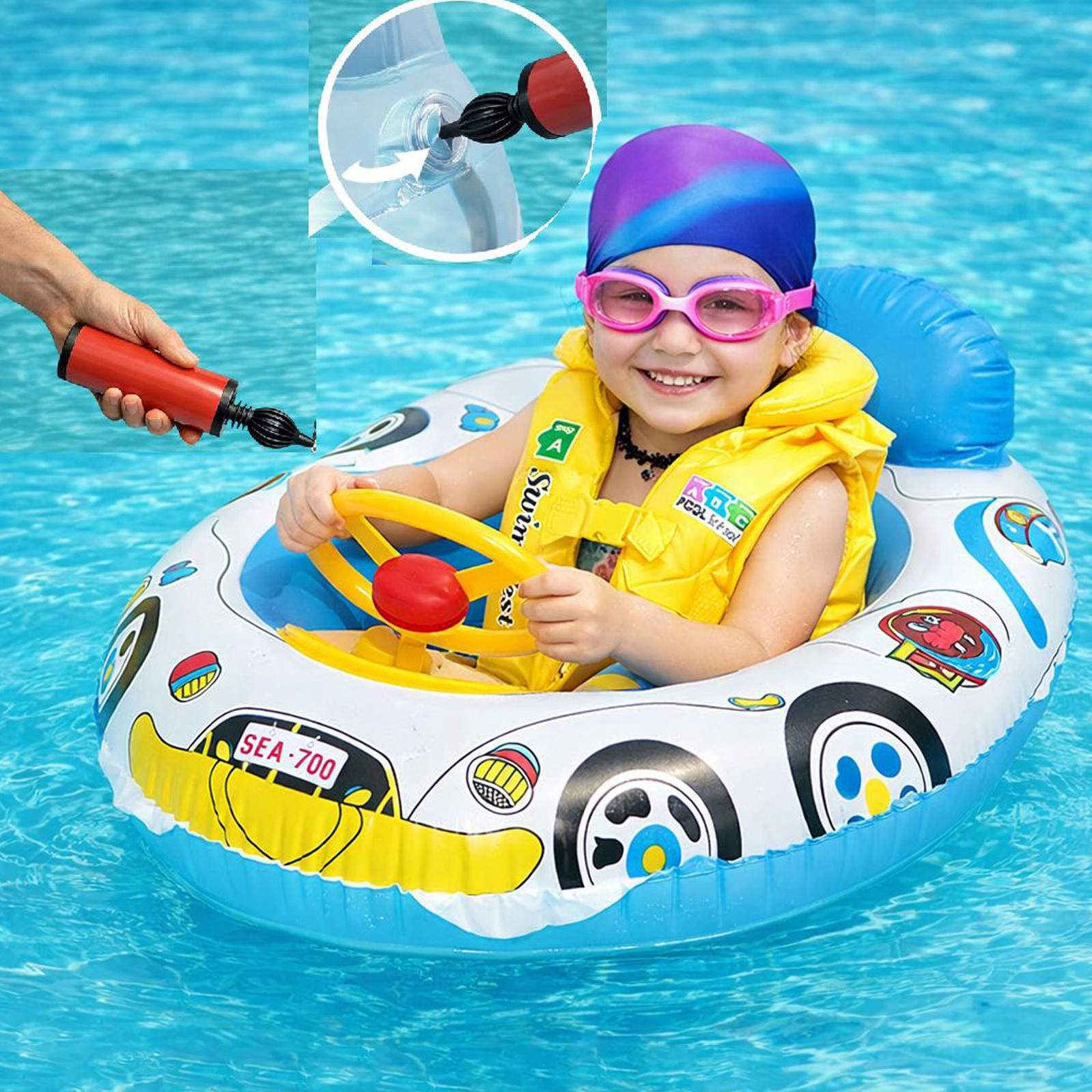 swim trainer childrens swim floats SANJARY Inflatable Duck Baby Pool Float with Hand Pump, Toddler Swim  Jacket, Goggles, Cap and pump Safe Kids Swimming Trainer for Summer Pool  Fun Color Design May Vary Online India,