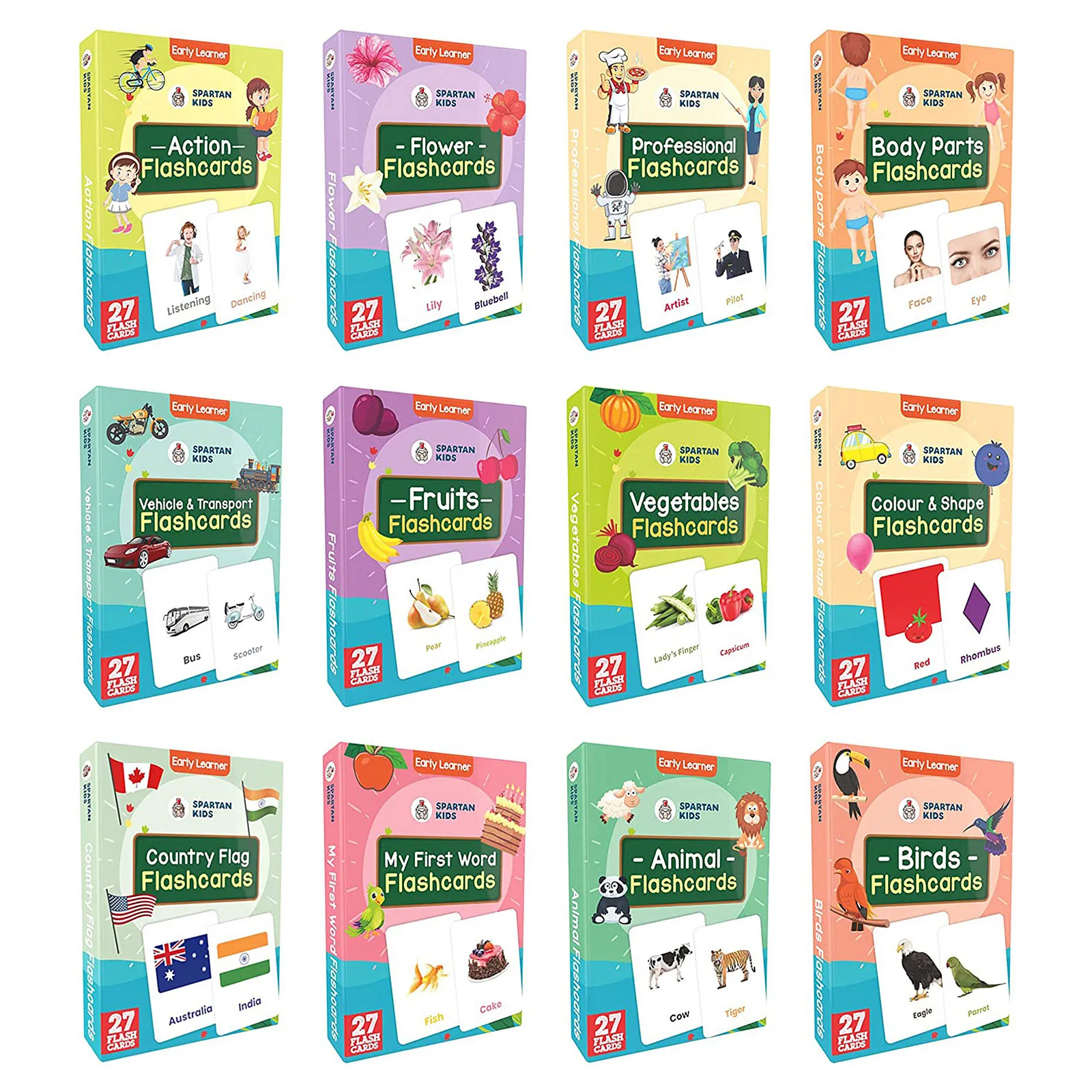 Spartan Kids flash cards, set of 12 (27 cards each)