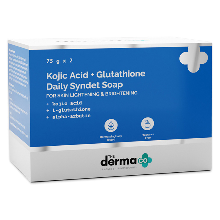 The Derma Co. Kojic Acid + Glutathione Daily Syndet Soap with Kojic Acid, L- Glutathione & Alpha-Arbutin for Skin Lightening & Brightening pack of 2 -  75 g each Online in India, Buy at Best Price from FirstCry.com - 18435464