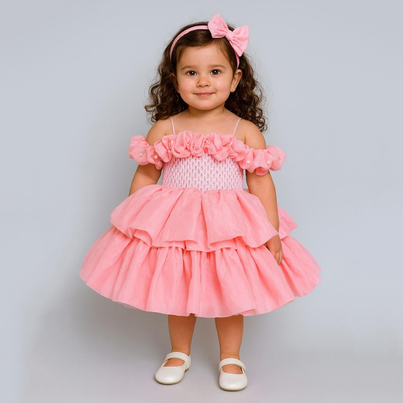 Buy TINY MINY MEE Elastane Woven Cold Shoulder Sleeves Ruffle
