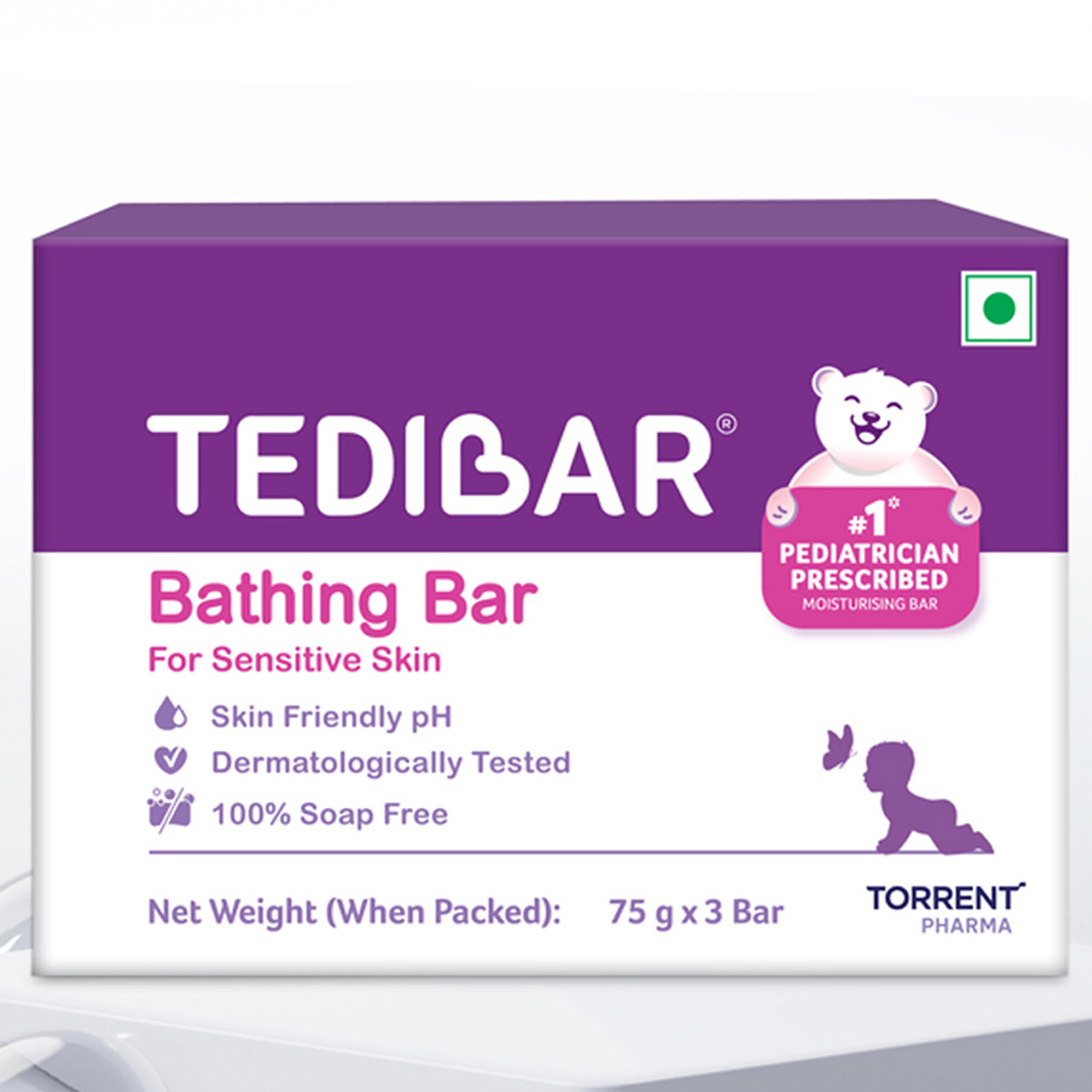 Tedibar Moisturising Baby Bathing Bar 75gx3 (Pack of 1) with Skin Friendly pH 100 Percent Soap Free Prevents Dryness & Rashes Dermatologically Tested - By Torrent Pharma Online in India, Buy at Best Price from FirstCry.com - 3593529
