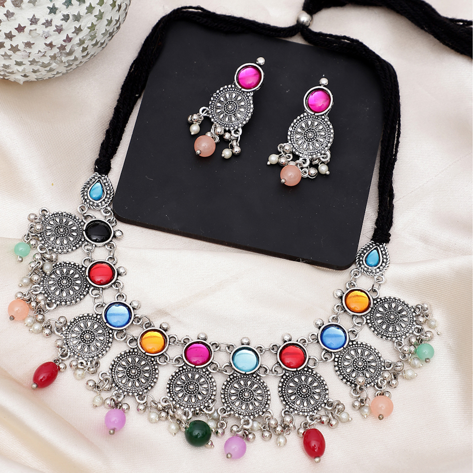 YouBella oxidised silver necklace set