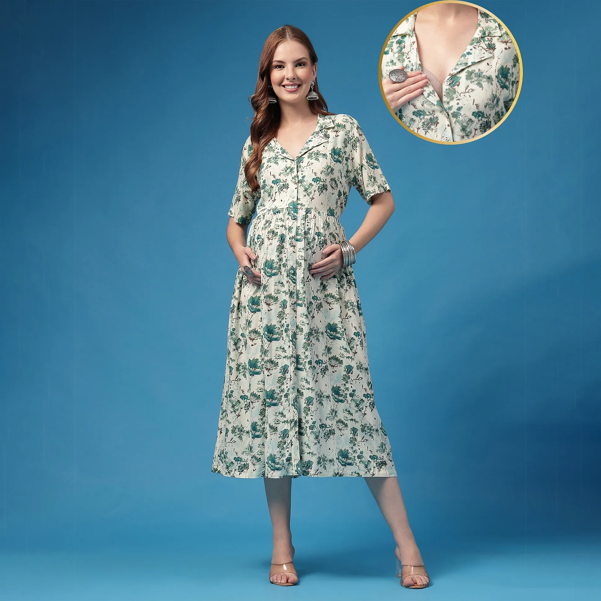 Zelena Rayon Woven Half Sleeves Floral Printed Maternity Dress With Front  Open Nursing Access - Sky Blue Floral Online in India, Buy at Best Price  from FirstCry.com - 21284915